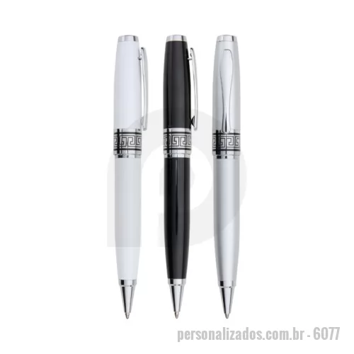 Caneta metálica personalizada - Caneta metálica, acionamento por rotação e carga esferográfica azul 1.0mm.