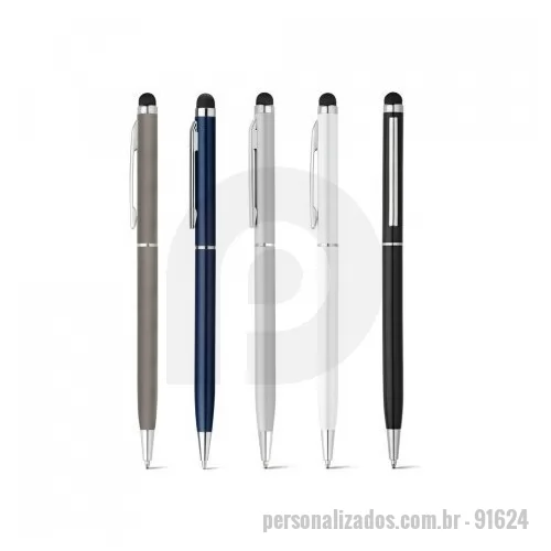 Caneta metálica personalizada - ZOE. Esferográfica em alumínio com mecanismo twist e ponteira touch Esferográfica em alumínio com mecanismo twist, ponteira touch e clipe de metal. Escrita em azul. ø8 x 135 mm