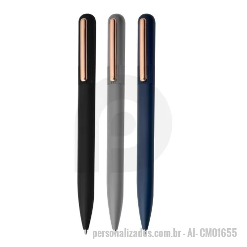 Caneta metálica personalizada -  Caneta esferográfica em latão reciclável com escrita em azul.