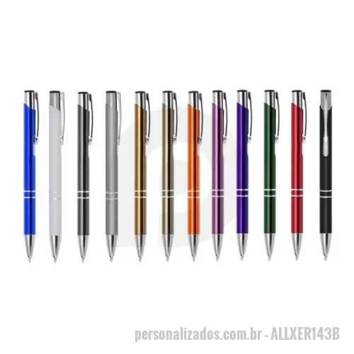 Caneta metálica personalizada - Caneta metálica com carga esferográfica azul e acionamento por clique.