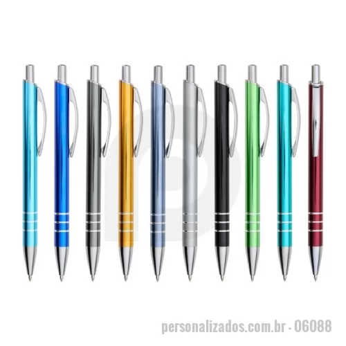 Caneta metálica personalizada - Caneta metálica, acionamento por clique e carga esferográfica azul 1.0mm.