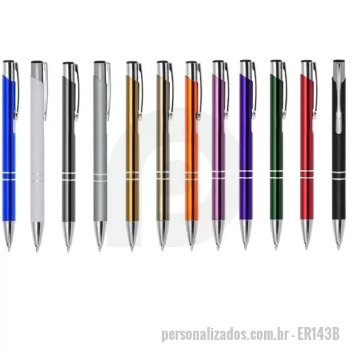 Caneta metálica personalizada - Caneta metálica com carga esferográfica azul e acionamento por clique.