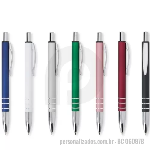 Caneta metálica personalizada -          Caneta metálica com acabamento fosco, clipe metálico e ponteira plástica. Carga esferográfica azul 1.0mm e acionamento por clique. personalizada a laser
