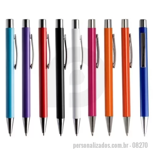 Caneta metálica personalizada - Essa caneta metálica é perfeita para tornar as anotações do dia a dia mais eficientes. Com acionamento por clique e carga esferográfica azul de 1.0mm, ela garante uma escrita suave e confortável em qualquer ocasião.