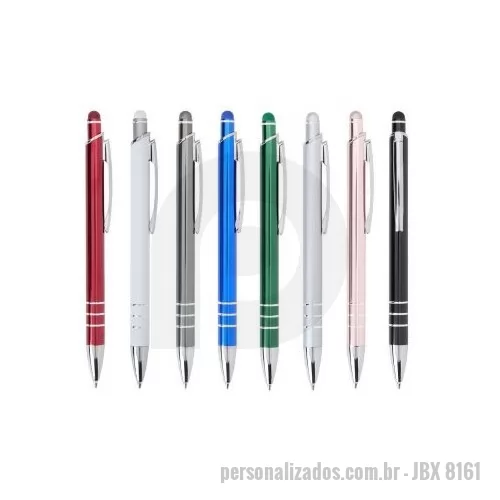 Caneta metálica personalizada - Caneta metálica com acionador touch, clipe metálico e ponteira plástica. Carga esferográfica azul 1.0mm e acionamento por clique.