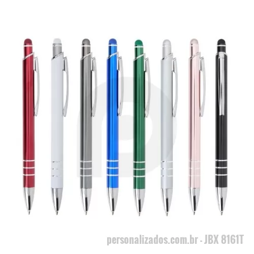 Caneta metálica personalizada - Caneta metálica com acionador touch, clipe metálico e ponteira plástica. Carga esferográfica azul 1.0mm e acionamento por clique.