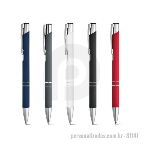 Caneta metálica personalizada - Caneta metálica Personalizada - 81141 - Esferográfica em alumínio com acabamento emborrachado e clipe de metal. Escrita em preto até 1.5 km. ø10 x 137 mm - 179466 - Caneta metálica
