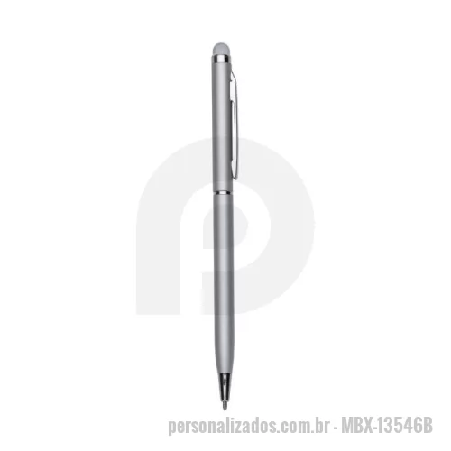 Caneta metálica personalizada - Caneta metálica com touch screen, carga esferográfica azul 1.0 mm e acionamento por rotação.
