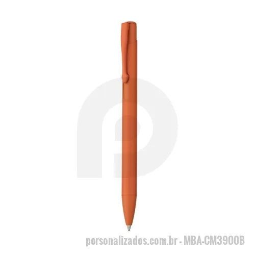 Caneta metálica personalizada - Caneta esferográfica de metal escrita em azul.