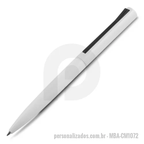 Caneta metálica personalizada - Caneta metálica esferográfica retrátil escrita em azul.  Obs: A parte superior da caneta é plástica.
