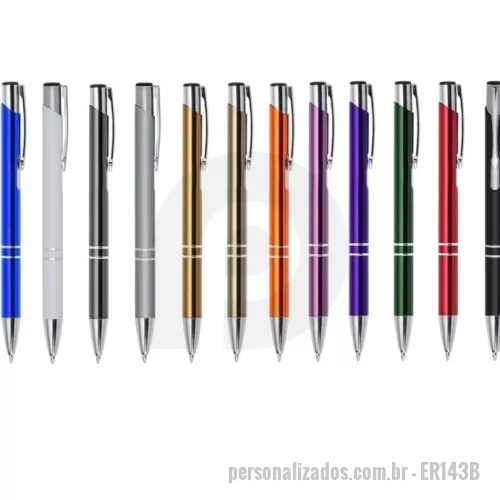Caneta metálica personalizada - Caneta metálica com carga esferográfica azul 1.0mm e acionamento por clique.