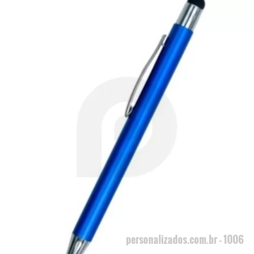 Caneta metálica personalizada - Caneta Metalica Azul com touch Screen e acionamento por clique