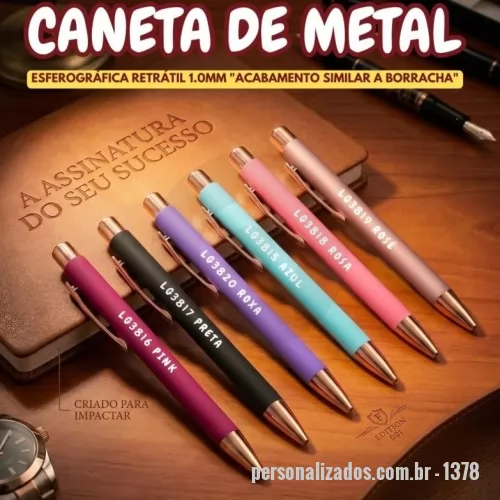 Caneta metálica personalizada - caneta metalica com corpo emborrachado varias cores