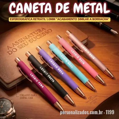 Caneta metálica personalizada - Caneta de Metal Preta Esferográfica Retrátil 1.0mm 