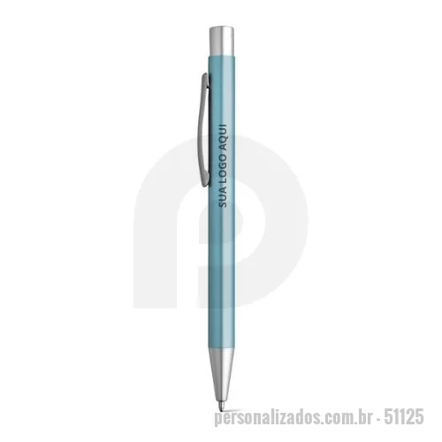 Caneta metálica personalizada - A Caneta Esferográfica em Alumínio combina elegância e funcionalidade, sendo ideal para uso diário ou como brinde corporativo sofisticado. Com acabamento mate e clipe metálico, oferece estilo moderno e resistência. Sua escrita em preto tem autonomia de até 1,5 km, garantindo durabilidade e praticidade. Compacta e leve, é perfeita para personalização com o logo da sua empresa, tornando-se um presente útil e memorável.  Dimensões:  ø10 x 137 mm
