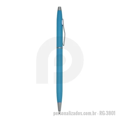 Caneta metálica personalizada - Caneta metálica com carga esferográfica azul e acionamento por rotação.