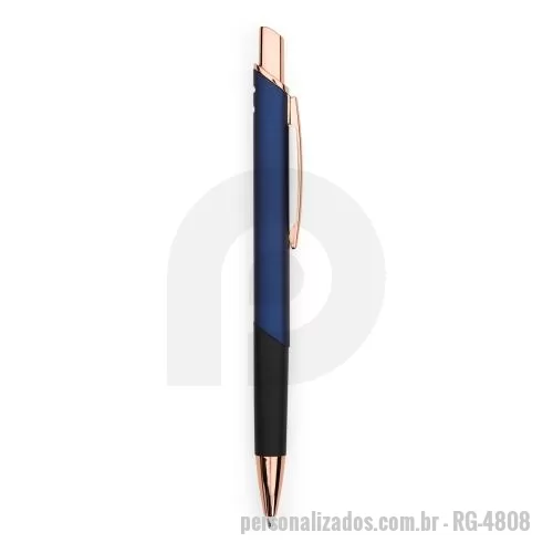 Caneta metálica personalizada - Caneta feita inteiramente em metal com acionamento por clique e carga esferográfica azul de 1,0mm.