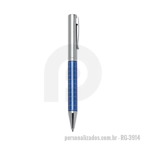 Caneta metálica personalizada - Caneta metálica com carga esferográfica azul e acionamento por rotação.