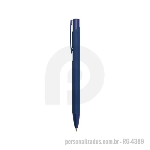 Caneta metálica personalizada - Caneta metálica com ponta e clip em plástico. Possui acionamento por clique e carga esferográfica azul de 1.0mm.