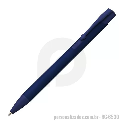 Caneta metálica personalizada - Caneta esferográfica de metal escrita em azul.