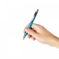 Caneta metal personalizada. Caneta metálica com detalhe emborrachado, acionamento por clique e carga esferográfica azul 1.0mm.