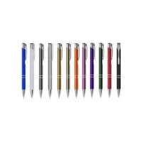 Caneta metálica com carga esferográfica azul 1.0mm e acionamento por clique.