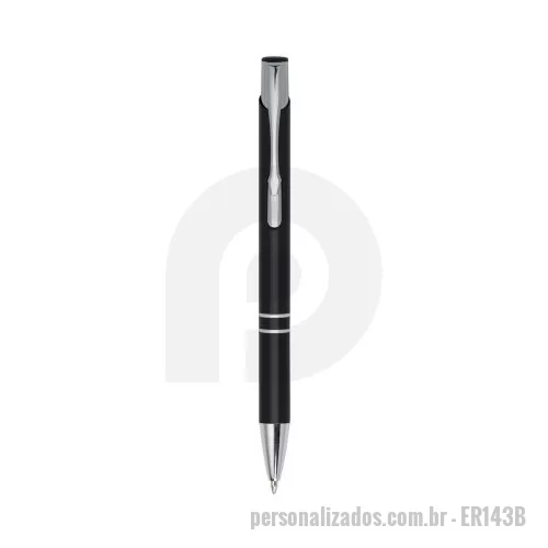 Caneta personalizada -  Caneta metal inteira colorida com detalhes prata. Clip metal com a ponta do acionador preto, parte inferior com dois anéis prata. Aciona por clique.