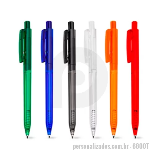 Caneta personalizada - Caneta esferográfica plástica com acionamento retrátil, corpo translucido. 