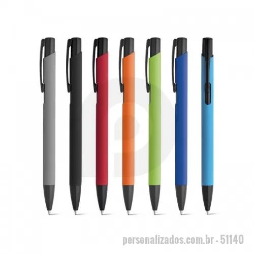Caneta personalizada - Esferográfica em alumínio com corpo colorido e acabamento emborrachado. Até 1,5 km de escrita. ø10 x 137 mm