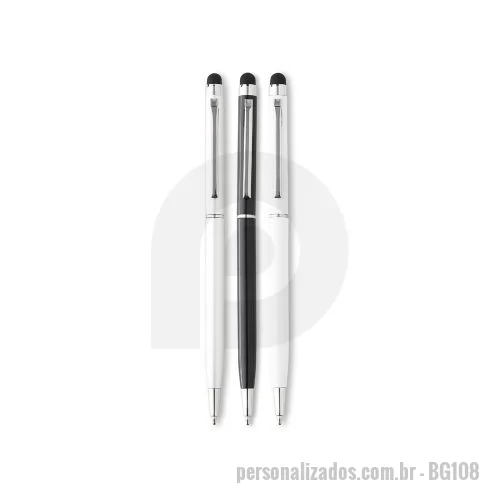 Caneta personalizada - Detalhes:  Caneta Esferográfica de Metal com borracha  Touch Screen  para tablets. Escrita na cor Azul, carga cheia. Detalhes cromados. Acompanha embalagem tipo saquinho de veludo.