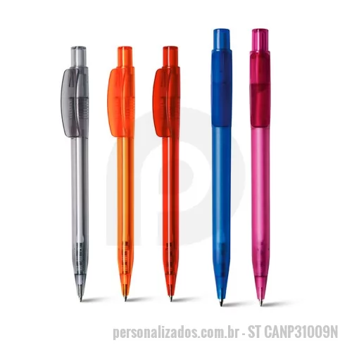 Caneta personalizada - As canetas transparentes para brindes têm bom espaço para gravação e divulgação de logotipo de empresas, ótimo custo e excelente qualidade de tinta na cor azul.