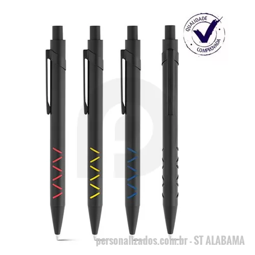 Caneta personalizada - Feita de metal de alta qualidade, a caneta metal com detalhe em borracha personalizado possui detalhe emborrachado, grande aderência promocional e ótimo custo benefício. A caneta metal com detalhe em borracha personalizado tem ampla área para persona
