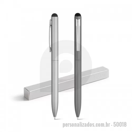 Caneta personalizada - Esferográfica em alumínio com mecanismo twist com ponteira touch em silicone. Até 2 km de escrita. Fornecida em caixa presente. ø10 x 142 mm | Caixa: 175 x 41 x 20 mm