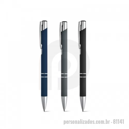 Caneta personalizada - Esferográfica em alumínio e acabamento emborrachado. Até 1,5 km de escrita. ø10 x 137 mm