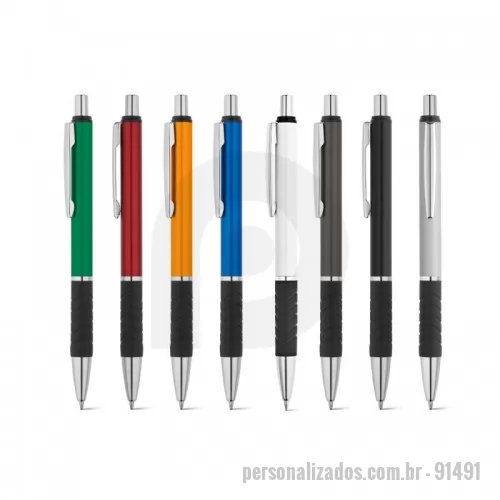 Caneta personalizada - Esferográfica em alumínio com clipe de metal e grip. Até 1,5 km de escrita. ø10 x 136 mm