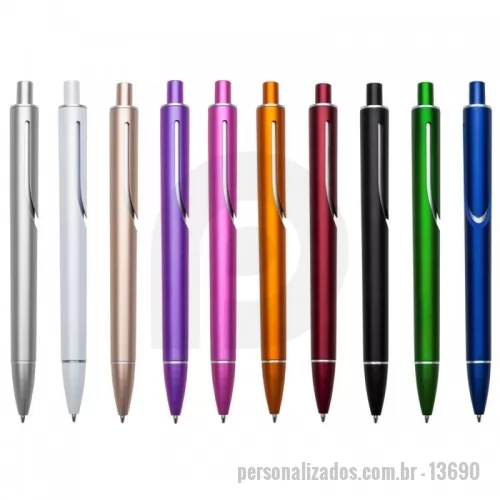 Caneta personalizada - Caneta plástica com carga esferográfica azul e acionamento por clique.