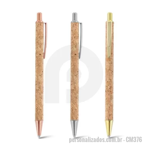 Caneta personalizada - Caneta de Cortiça com Acabamento de Metal Personalizada