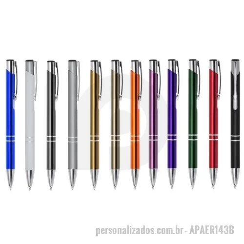 Caneta personalizada - Caneta metálica com carga esferográfica azul e acionamento por clique.  Medidas aproximadas para gravação (CxL):  3 cm x 0,7 cm  Tamanho total aproximado  (CxL):  13,7 cm x 1,2 cm  Peso aproximado (g):  16