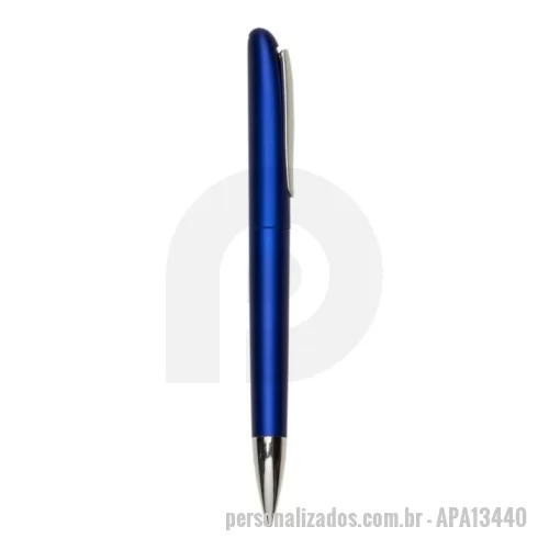 Caneta personalizada - Caneta plástica com carga esferográfica azul e acionamento por clique no clipe.  Medidas aproximadas para gravação (CxL): Clip 3,9 cm x 1 cm  Tamanho total aproximado (CxL): 13,8 cm x 1,4 cm  Peso aproximado (g): 9