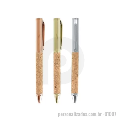 Caneta personalizada - Caneta metálica com detalhe em cortiça, carga esferográfica azul 1.0mm e acionamento por rotação. Em nossa página exclusiva você encontra esse e muitos outros produtos. Confira!
