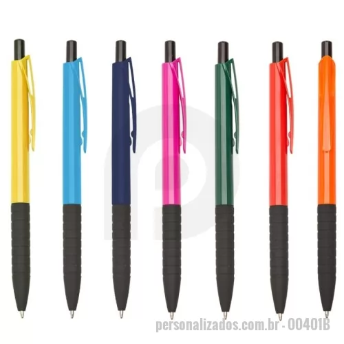 Caneta personalizada - Caneta plástica com carga esferográfica azul e acionamento por clique.