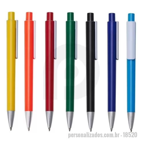Caneta personalizada - 18520 Caneta plástica com carga esferográfica azul e acionamento por clique.