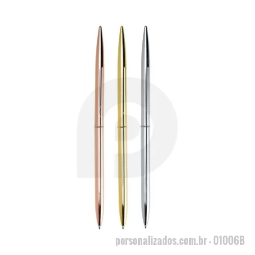 Caneta personalizada - 01006B Caneta metálica com acionamento por rotação e carga esferográfica azul 1mm. Conheça mais produtos em nossa página exclusiva e faça seu orçamento!