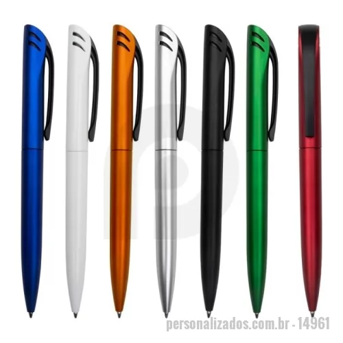 Caneta personalizada - Caneta Plástica com acionamento por rotação e carga esferográfica azul 1.0mm.