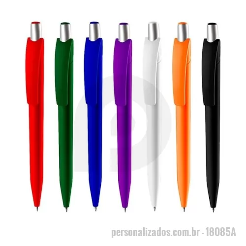 Caneta personalizada - Caneta plástica com carga esferográfica azul 1.0mm e acionamento por clique.