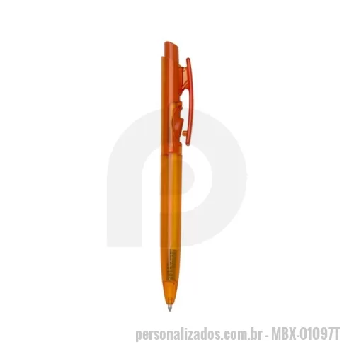 Caneta personalizada - Caneta plástica com carga esferográfica azul e acionamento por clique.