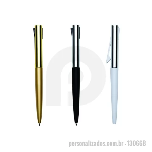 Caneta personalizada - Caneta Personalizada - 13066B - Caneta semimetálica com carga esferográfica azul e acionamento no clipe.  Largura: 1,9 cm Comprimento: 14,5 cm Medidas aproximadas para gravação(CxL): 6,2 cm x 0,8 cm Peso aproximado(g): 18 - 179834 - Caneta