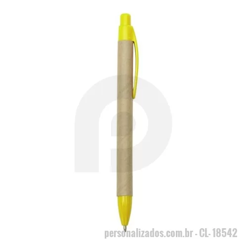 Caneta personalizada - Caneta de papelão com detalhes plásticos, carga esferográfica azul 1.0 mm e acionamento por clique
