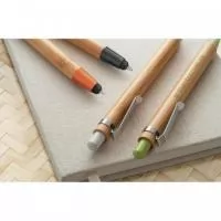 Esferográfica em bambu com ponteira touch e clipe em metal. Os elementos coloridos são em fibra de trigo e ABS. Até 1,5 km de escrita. ø11 x 139 mm