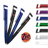 Caneta 3 em 1 – CA2 Caneta plástica com suporte para celular, ponteira touch screen e limpador de tela. Carga esferográfica azul e acionamento por rotação. Pode ser personalizado em silk 1 cor ou digital UV em diversas cores. Personalize do seu jeito!